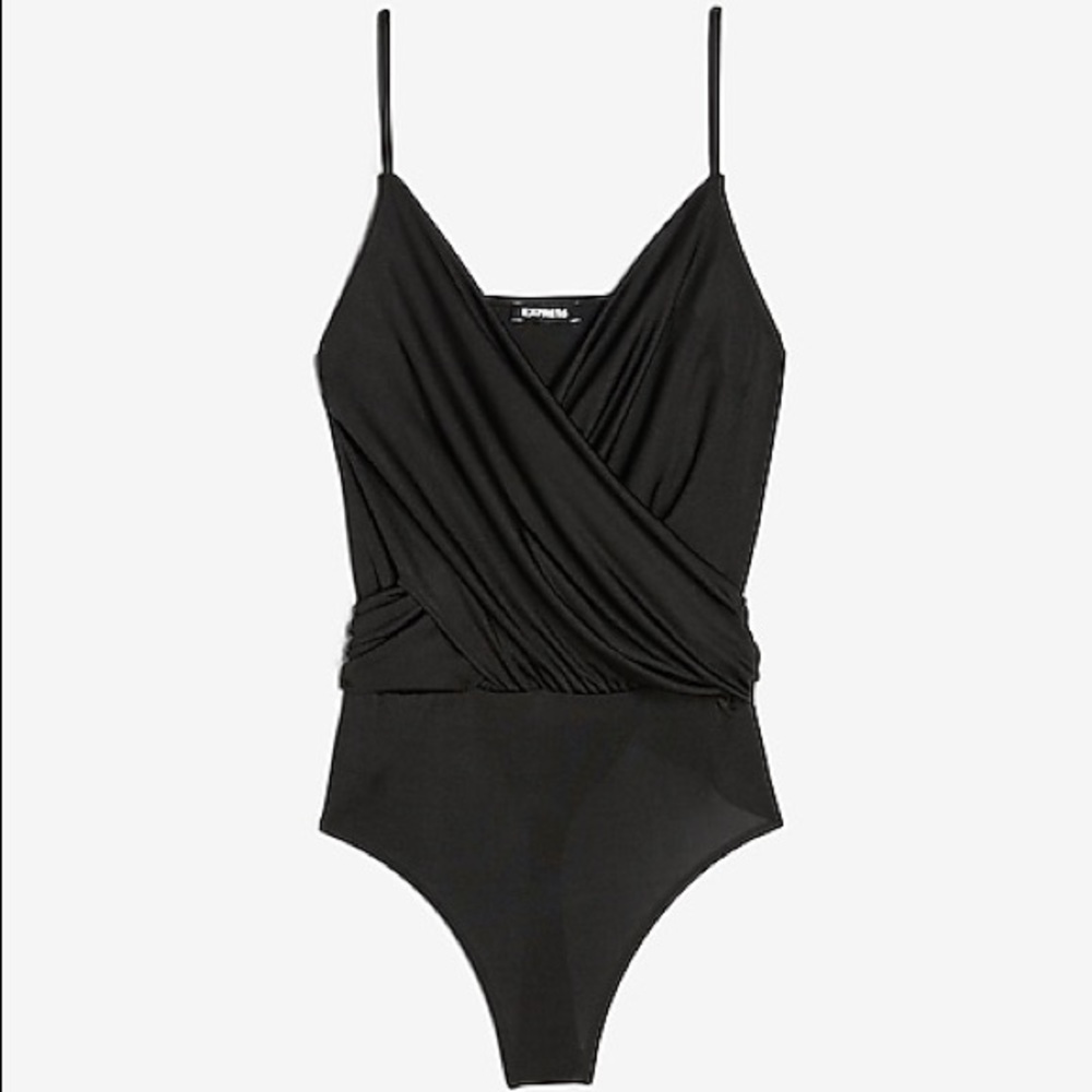 Satin wrap front cami thong bodysuit